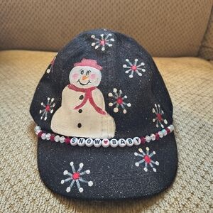 Black Snowman Cap with Beaded Detail